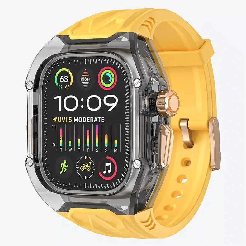 Straps & Bands for Ultra 49mm / Yellow Smoke Crystal Clear Military Rugged  Case with Silicone Band for Apple Watch