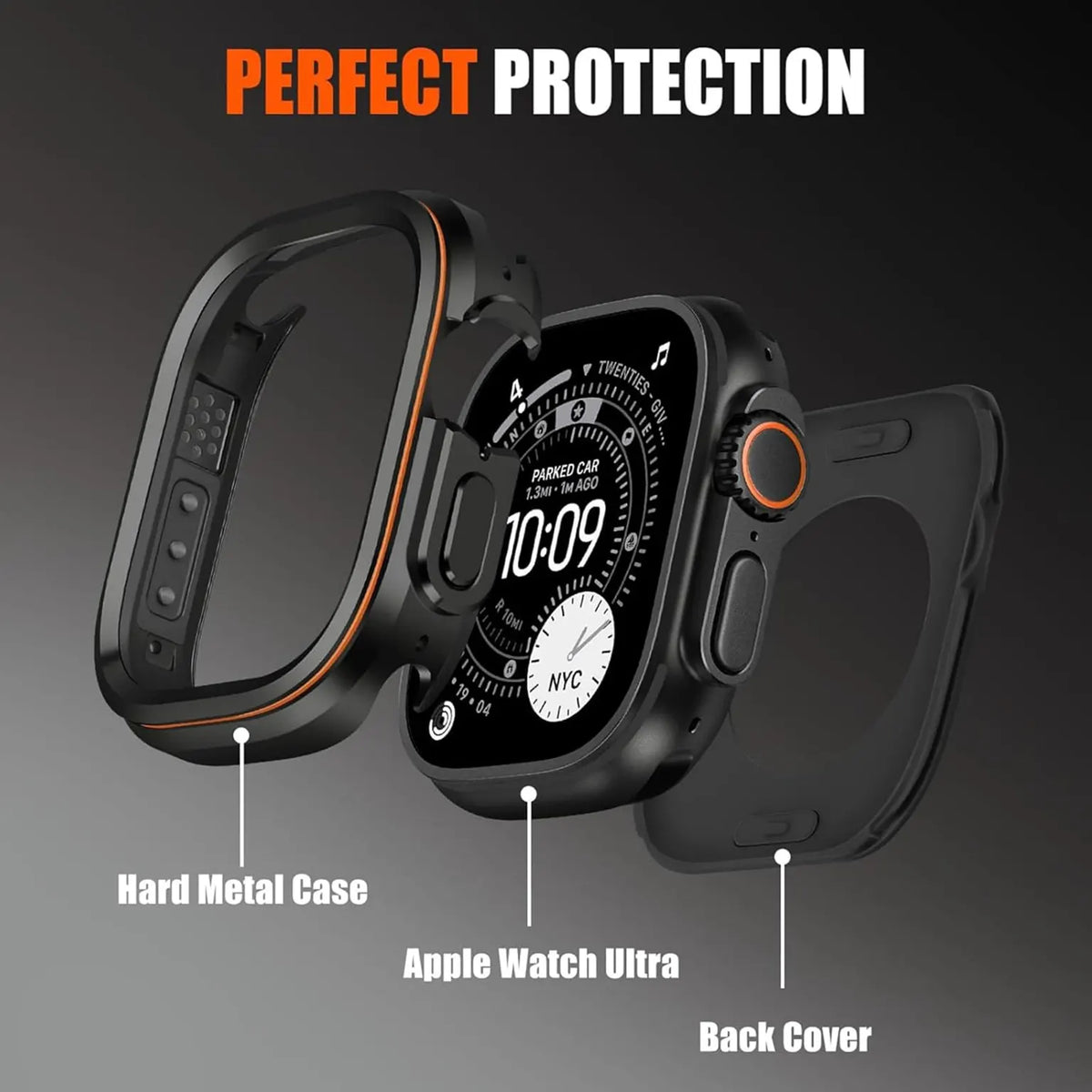 Minimal Sleek Design Metal Bumper with Back Cover for Apple Watch Ultra 49mm | Ultra 2 49mm | Ultra 3 49mm