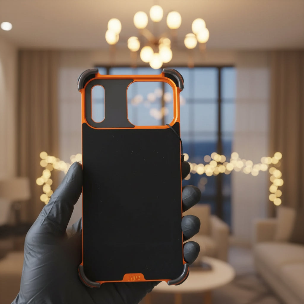 MOVENCHY Metal PU Leather Frameless Case with Stand for iPhone 17 Pro Max