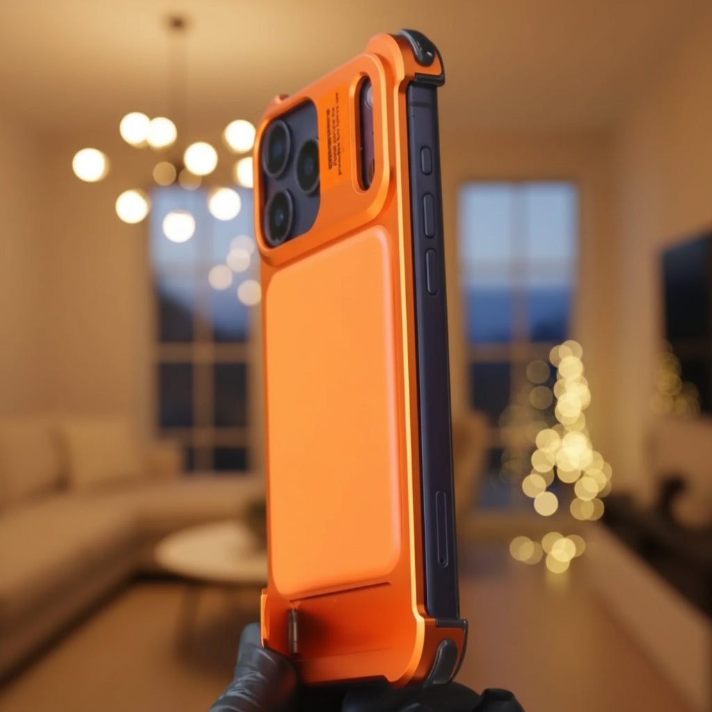 MOVENCHY Metal PU Leather Frameless Case with Stand for iPhone 17 Pro Max