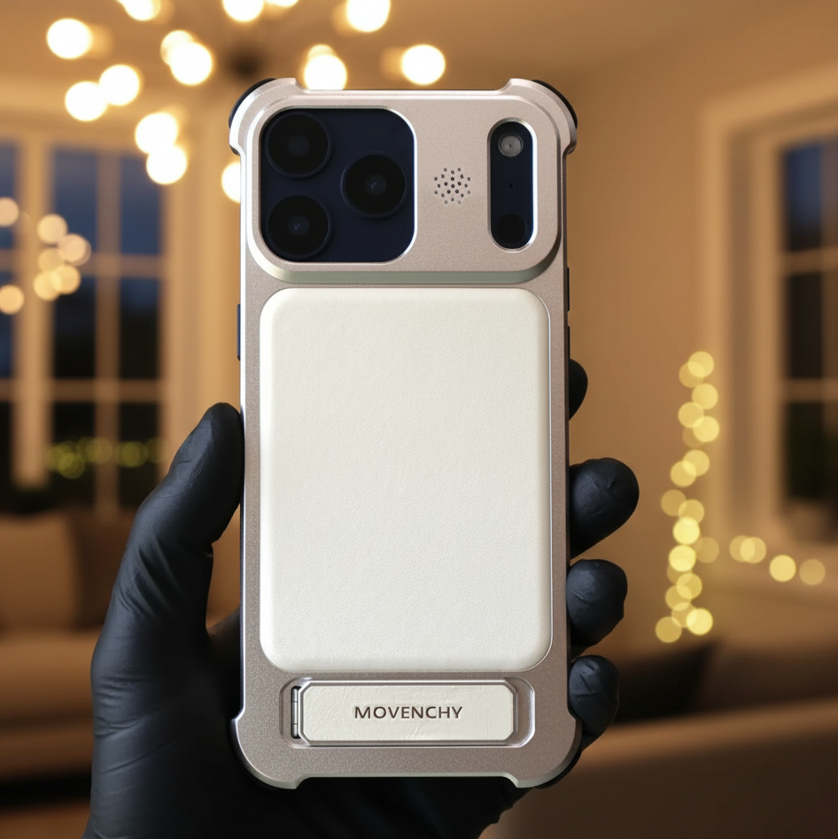 MOVENCHY Metal PU Leather Frameless Case with Stand for iPhone 17 Pro Max KTSUVXMPD 8938409758319