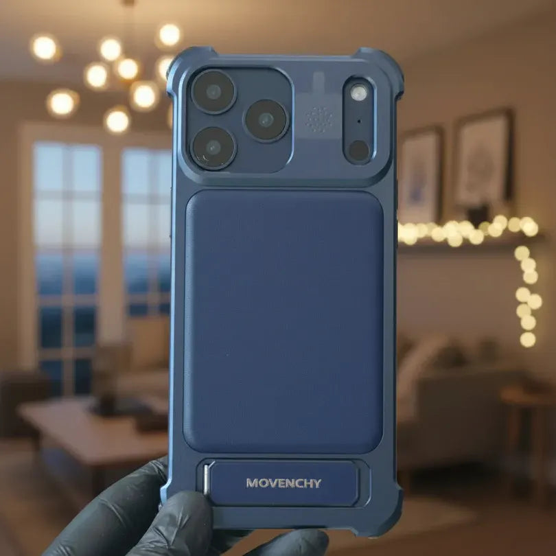 MOVENCHY Metal PU Leather Frameless Case with Stand for iPhone 17 Pro Max KTSUH5Z3C 8912945313423