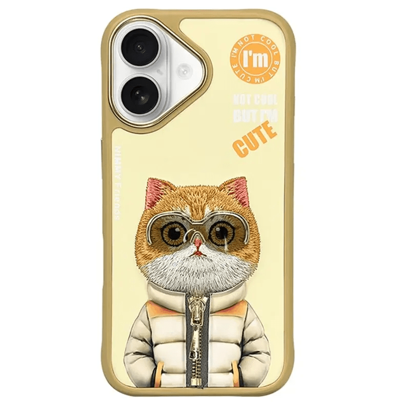 Cases & Covers for iPhone 16 Pro Max / Cool Cat Nimmy 3D Embroided Hard Phone Back Case for Apple iPhone