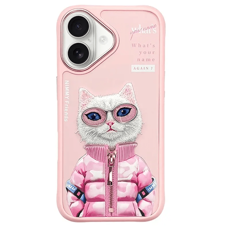 Cases & Covers for iPhone 16 Pro Max / Pink Swag Cat Nimmy 3D Embroided Hard Phone Back Case for Apple iPhone