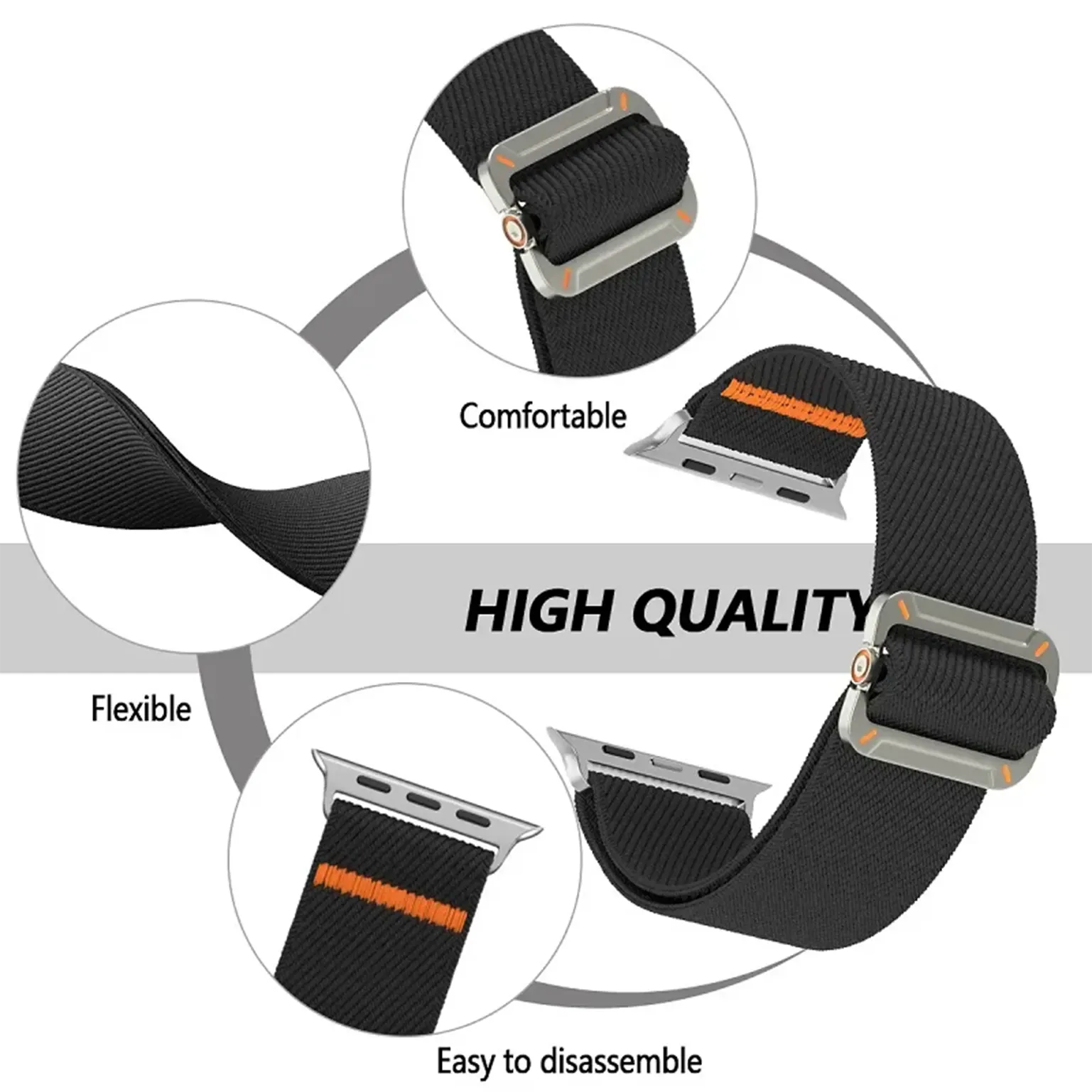Watch Bands Nylon Stretchy Adjustable Elastic Woven Straps for Apple Watch 42 | 44 | 45 | Ultra 49 | 46mm S10 | 46mm S11