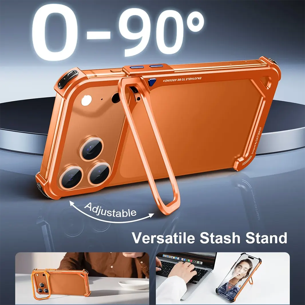 Oatsbasf 9 Shape Invisible Kickstand Air Cushion Aluminum Metal Bumper Case for iPhone 17 Pro Max Cases & Covers