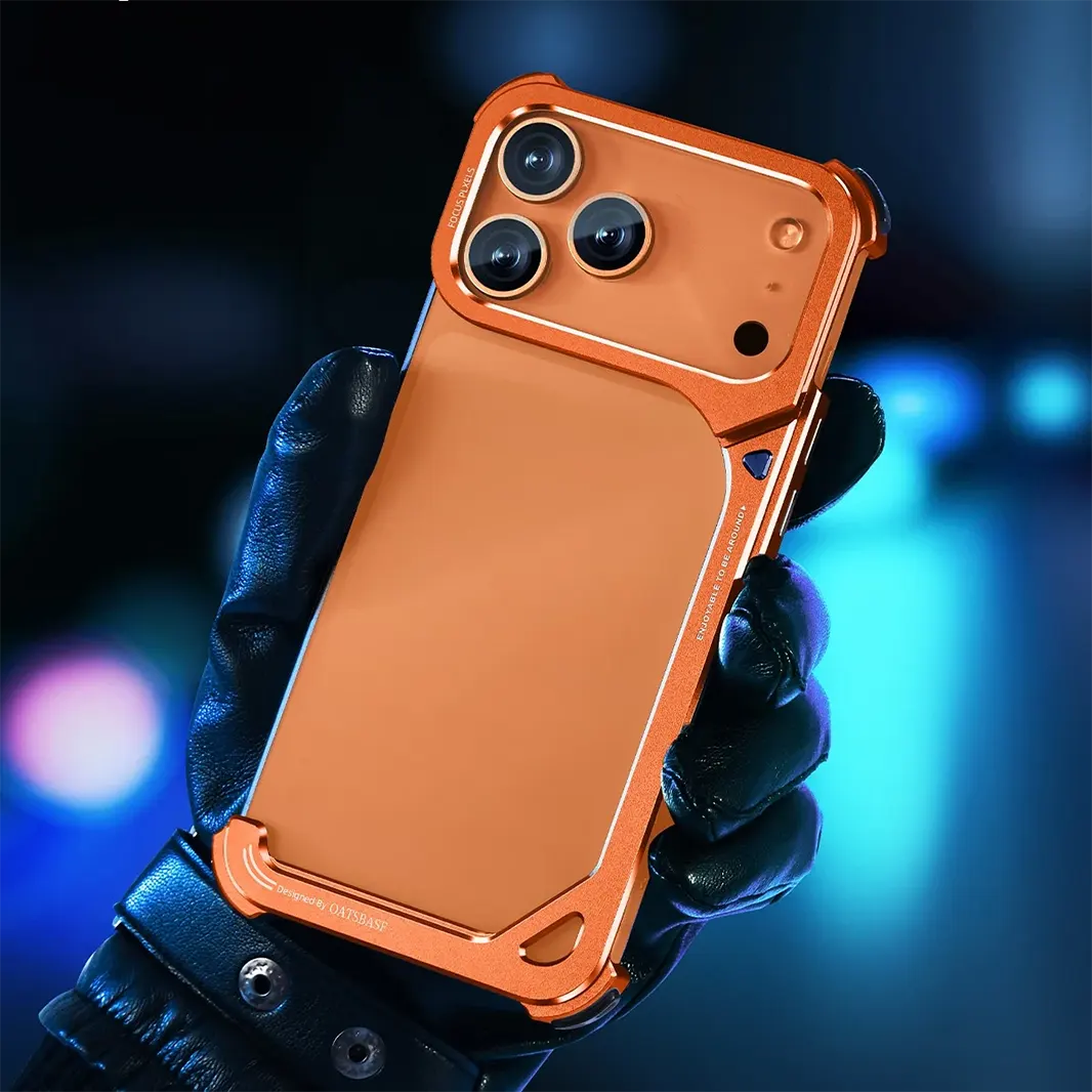 Oatsbasf 9 Shape Invisible Kickstand Air Cushion Aluminum Metal Bumper Case for iPhone 17 Pro Max Cases & Covers