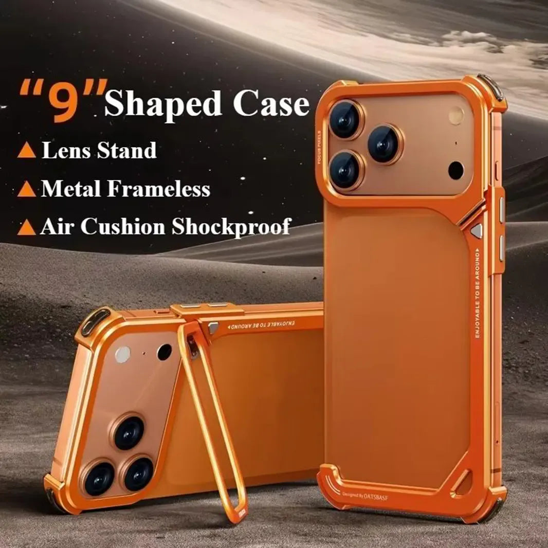 Oatsbasf 9 Shape Invisible Kickstand Air Cushion Aluminum Metal Bumper Case for iPhone 17 Pro Max Cases & Covers