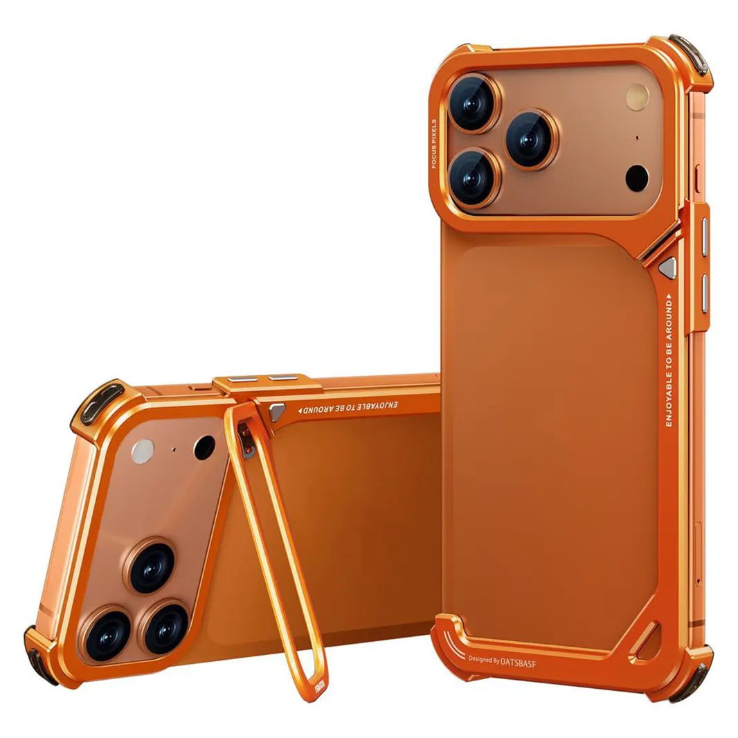 Cosmic Orange Oatsbasf 9 Shape Invisible Kickstand Air Cushion Aluminum Metal Bumper Case for iPhone 17 Pro Max Cases & Covers
