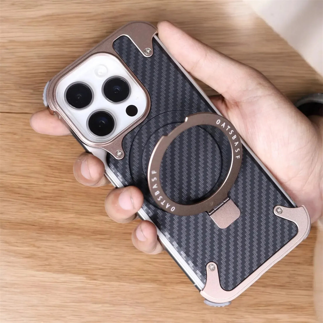 Cases & Covers OATSBASF Carbon Fiber Metal Kickstand Frameless Magsafe Case for iPhone 16 Pro