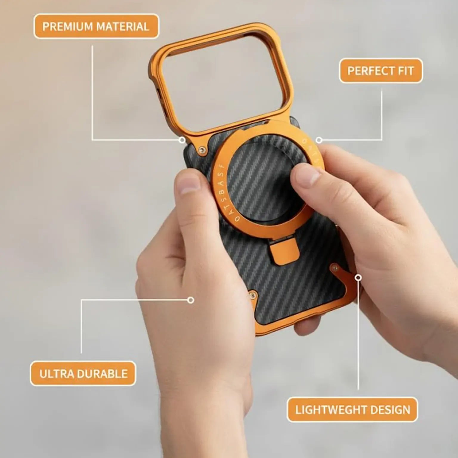 Cases & Covers OATSBASF Carbon Fiber Metal Kickstand Frameless Magsafe Case for iPhone 17 Pro Max