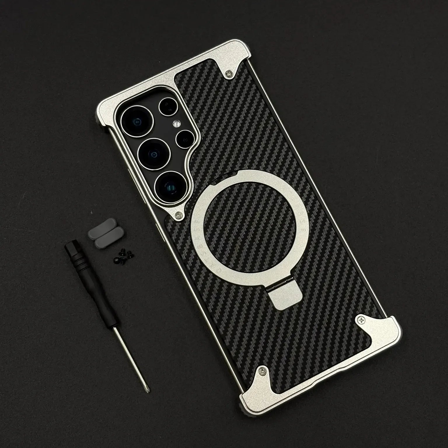 Cases & Covers OATSBASF Carbon Fiber Metal Kickstand Frameless Magsafe Case for Samsung Galaxy S26 Ultra