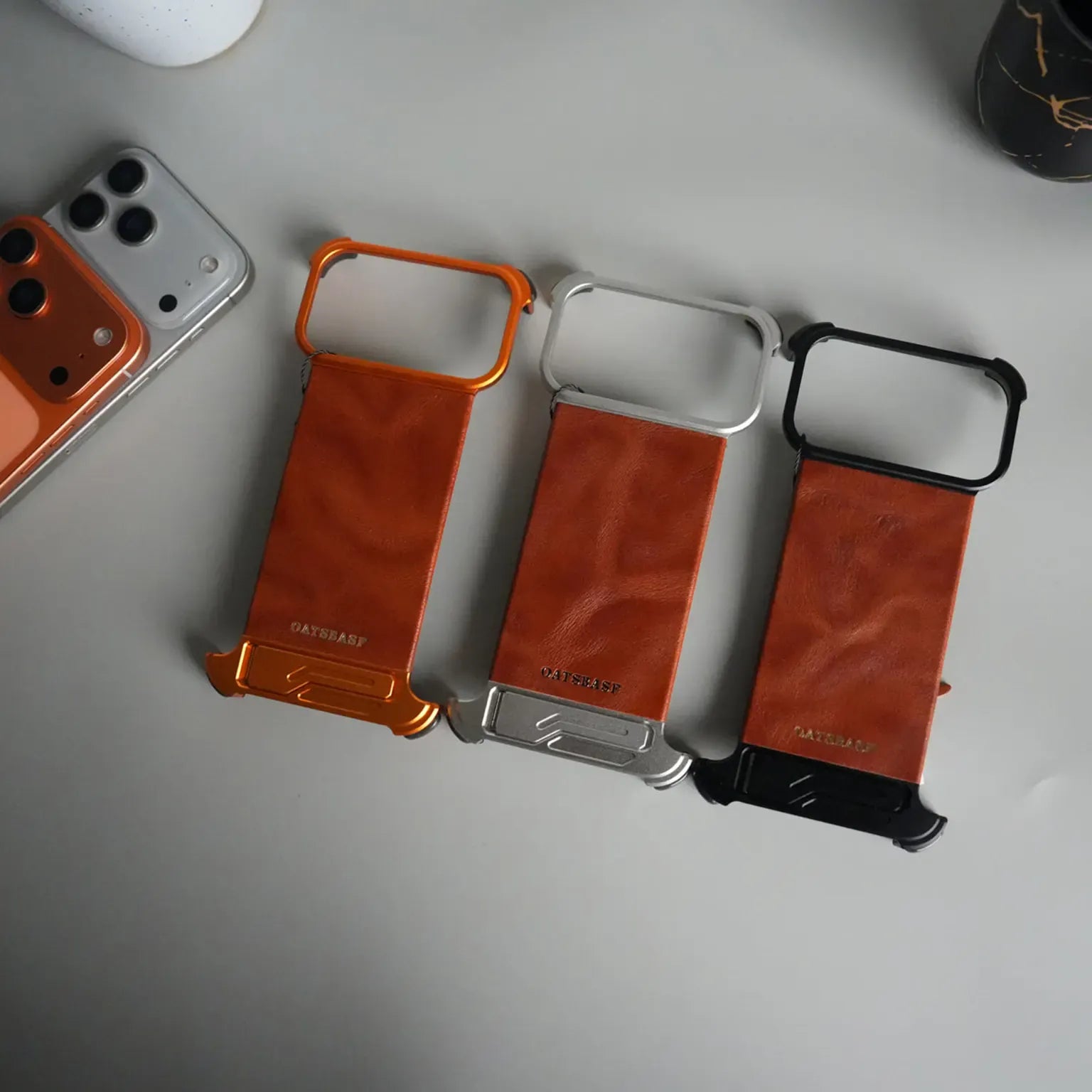 Cases & Covers OATSBASF Magnetic Leather Metal Hidden Kickstand Frameless Magsafe Case for iPhone 17 Pro