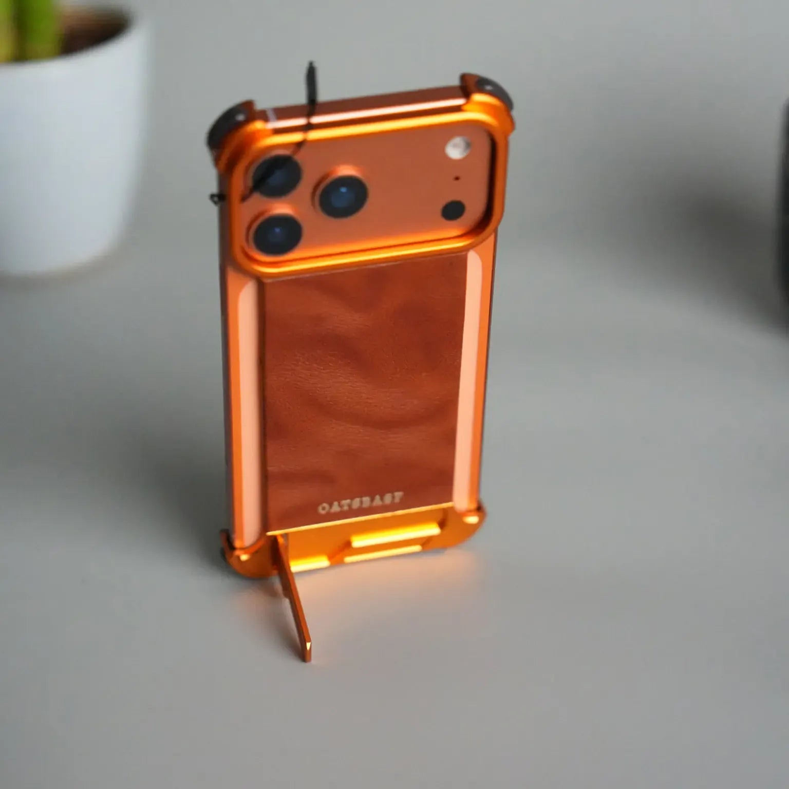 Cases & Covers OATSBASF Magnetic Leather Metal Hidden Kickstand Frameless Magsafe Case for iPhone 17 Pro
