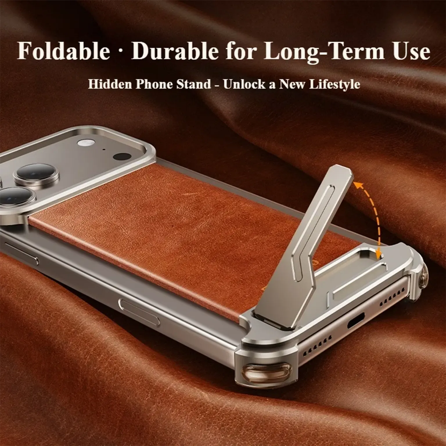 Cases & Covers OATSBASF Magnetic Leather Metal Hidden Kickstand Frameless Magsafe Case for iPhone 17 Pro