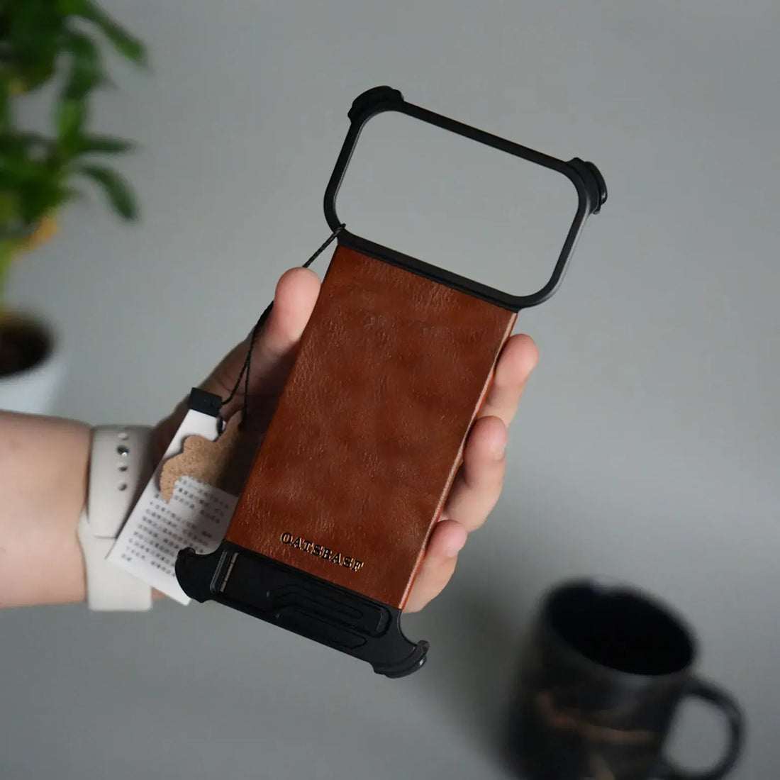 Cases & Covers OATSBASF Magnetic Leather Metal Hidden Kickstand Frameless Magsafe Case for iPhone 17 Pro