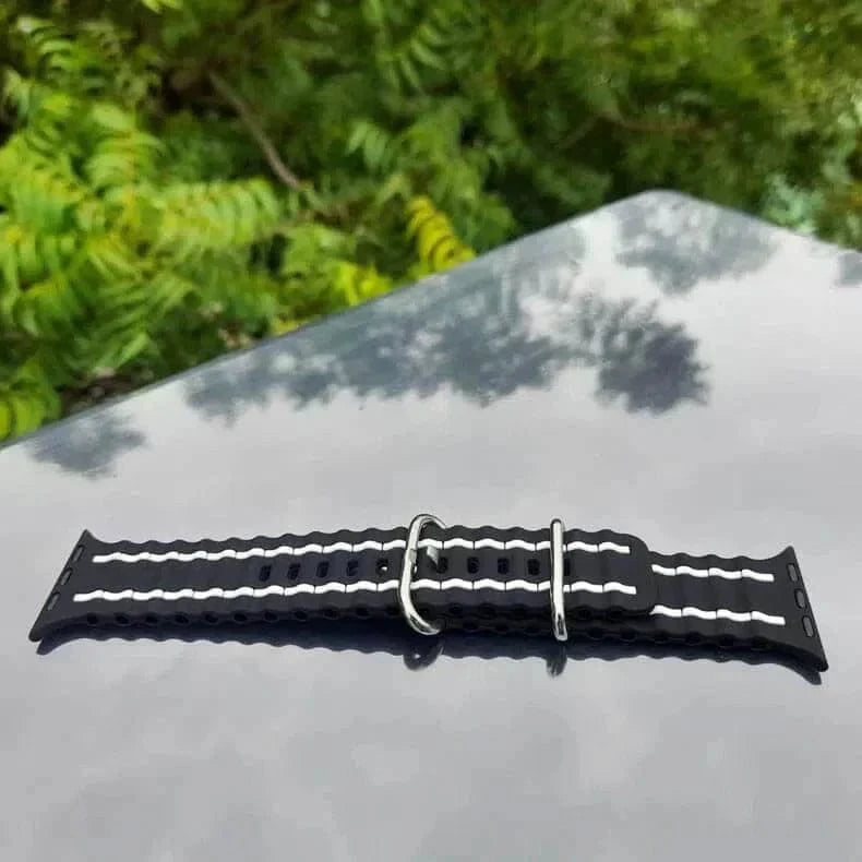 Black White Ocean Silicone Sport Soft Band for Apple Watch 42 | 44 | 45 | Ultra 49 | 46mm S10 Watch Bands