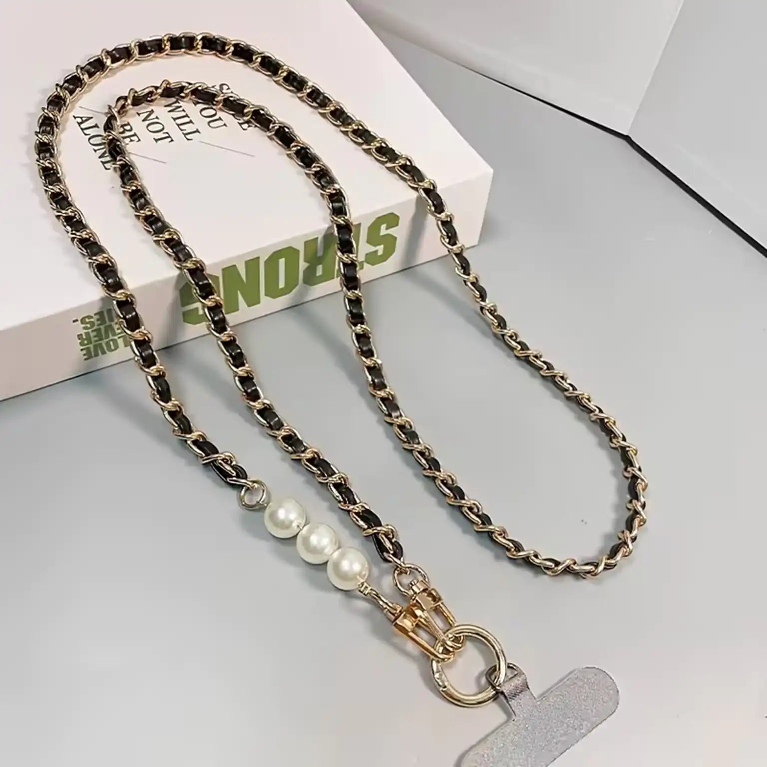 Enhancement Pearl Pickup Chain Long Strap for The Neck And Shoulder Phone Lanyard with Transparent Card Holder