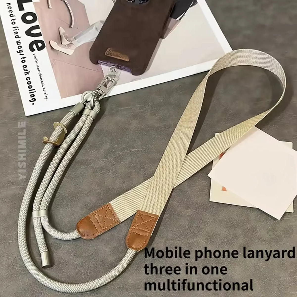 Phone Lanyard Adjustable Crossbody Strap Double Buckle Anti Theft Chain Woven Phone Lanyard with Carabiner Hook