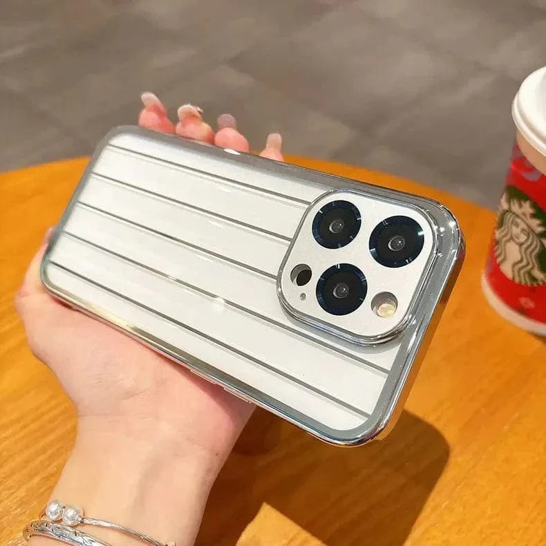 Plating Stripes Camera Protective Lens Clear Case for iPhone 15