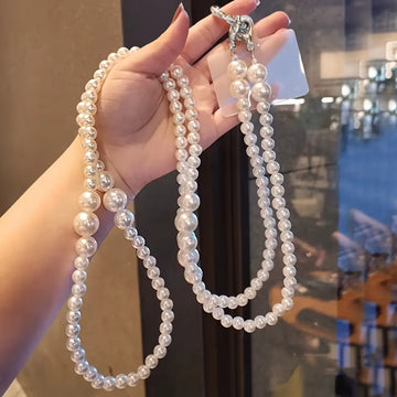 Enhancement Portable Pearls Long Strap for The Neck And Shoulder Phone Lanyard with Transparent Card Holder