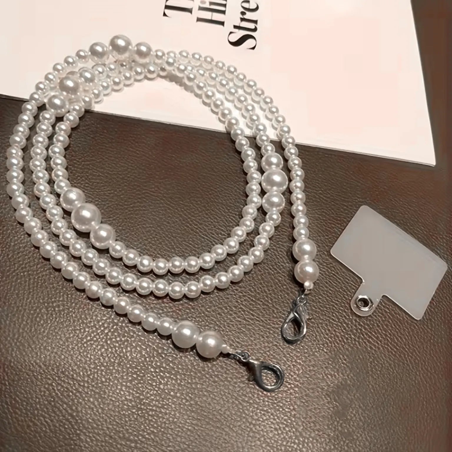 Enhancement Portable Pearls Long Strap for The Neck And Shoulder Phone Lanyard with Transparent Card Holder