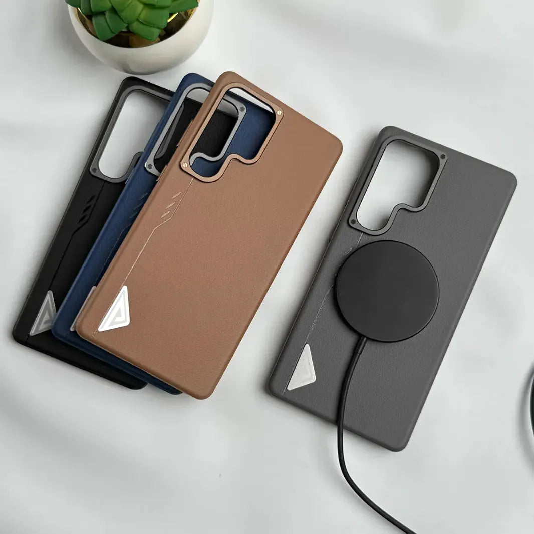 ktusu Generic Cases & Covers Premium Leather Texture Metal Button MagSafe Case for Samsung S25 Ultra