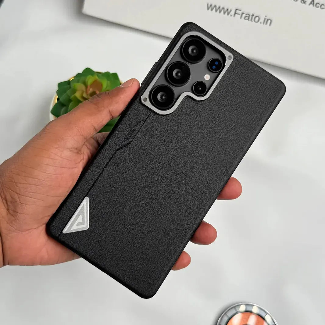 ktusu Generic Cases & Covers Premium Leather Texture Metal Button MagSafe Case for Samsung S25 Ultra Black