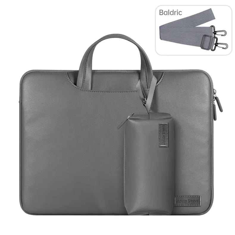 Handbags for Up to 13 inch Laptop / Grey PU Leather Waterproof Bag With Detachable Strap for MacBook | Laptop