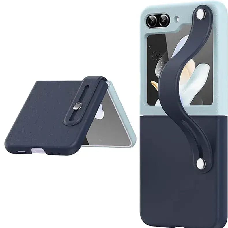 Cases & Covers for Samsung Z Flip5 / Sky Blue Navy Blue Samsung Galaxy Z Flip5 PU Leather Wrist Band Dual Color Back Case