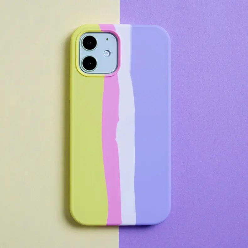 Cases & Covers for iPhone 12 Pro Max / Yellow Rainbow Color Liquid Silicone Slim Soft Touch Phone Back Case for Apple iPhone