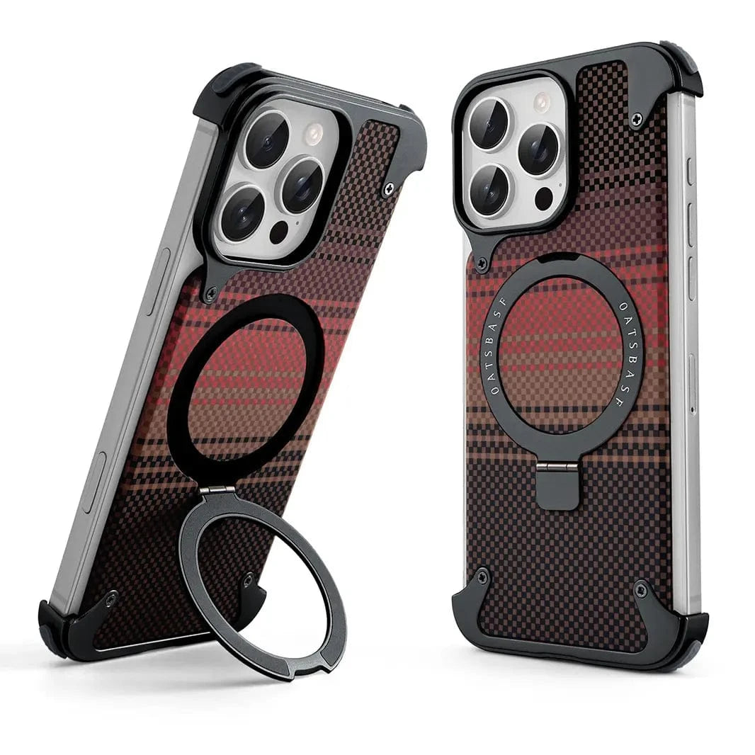 360 Degree Rotatable Ring Stand Metal Frame Kevlar Case for iPhone 16 Pro