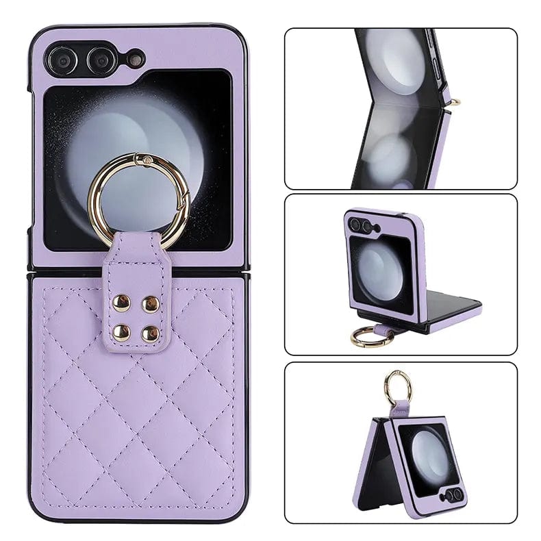 Cases & Covers for Samsung Z Flip6 / Purple Rhombus Leather Texture Ring Case for Samsung Galaxy Z Flip 6