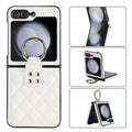 Cases & Covers for Samsung Z Flip6 / White Rhombus Leather Texture Ring Case for Samsung Galaxy Z Flip 6