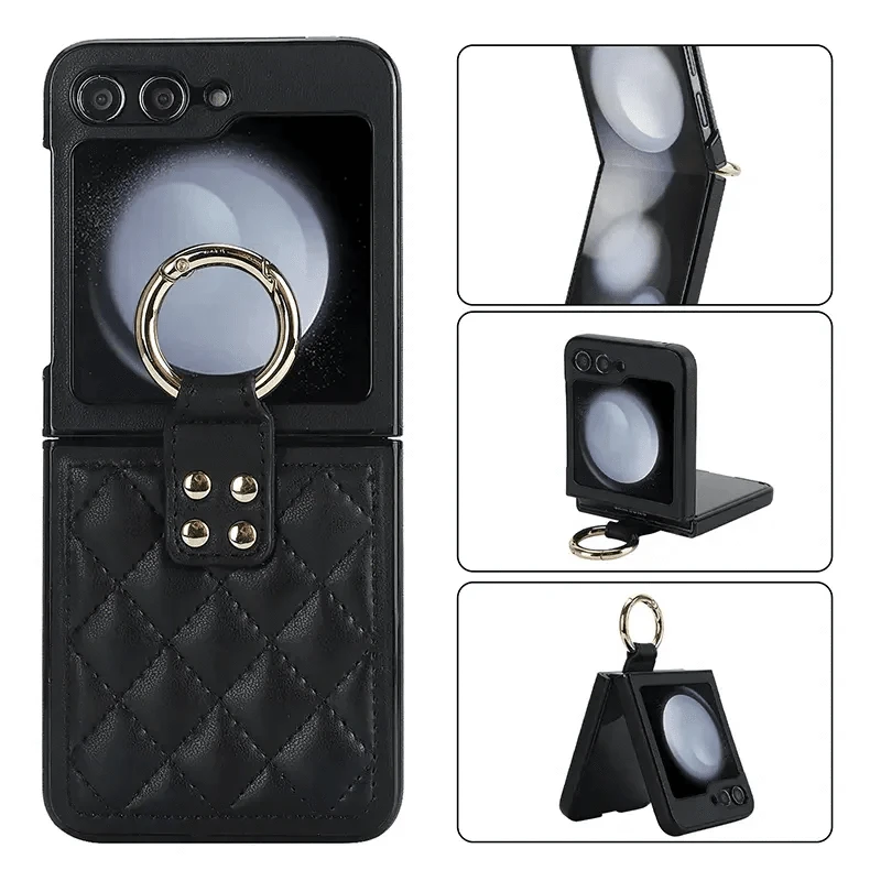 Rhombus PU Leather Ring Case for Samsung Z Flip6