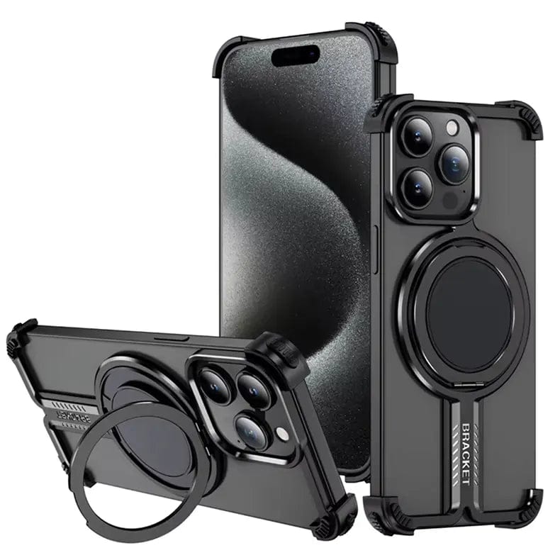 Cases & Covers for iPhone 16 Pro Max / Black Rimless Magnetic 360° Kickstand Frameless Metal Bumper for iPhone