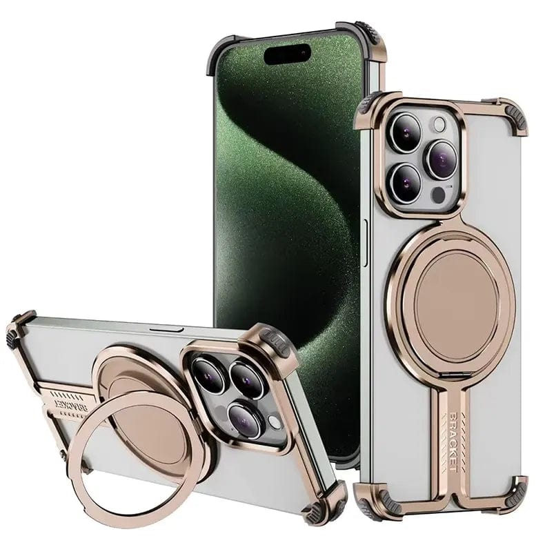 Cases & Covers for iPhone 16 Pro Max / Black Rimless Magnetic 360° Kickstand Frameless Metal Bumper for iPhone