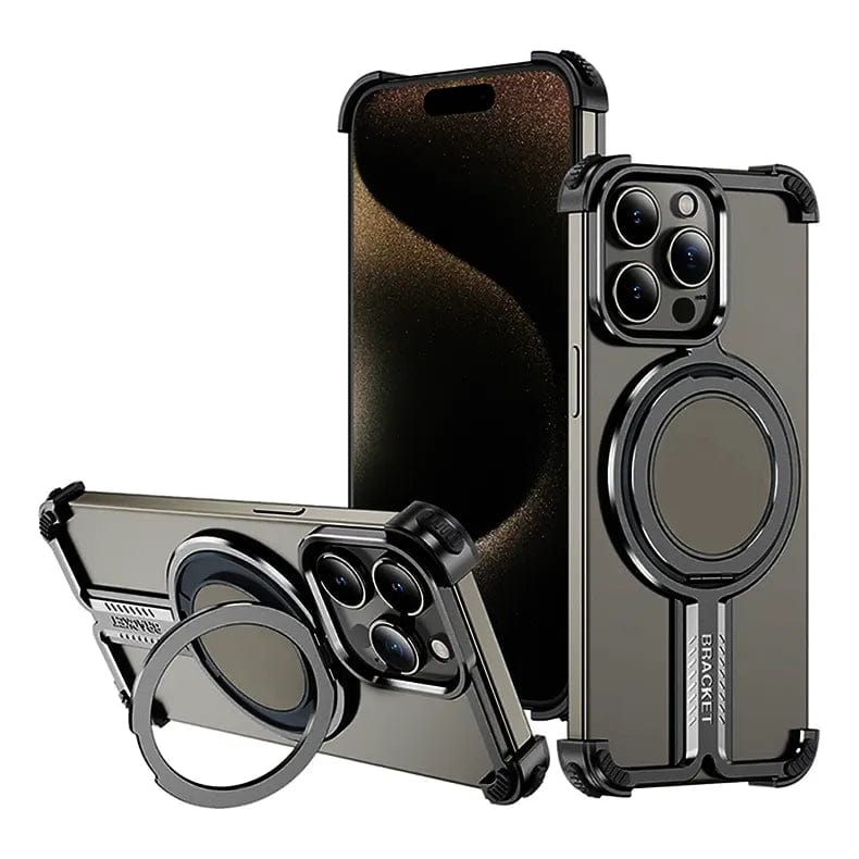 Cases & Covers for iPhone 16 Pro / Natural Titanium Rimless Magnetic 360° Kickstand Frameless Metal Bumper for iPhone