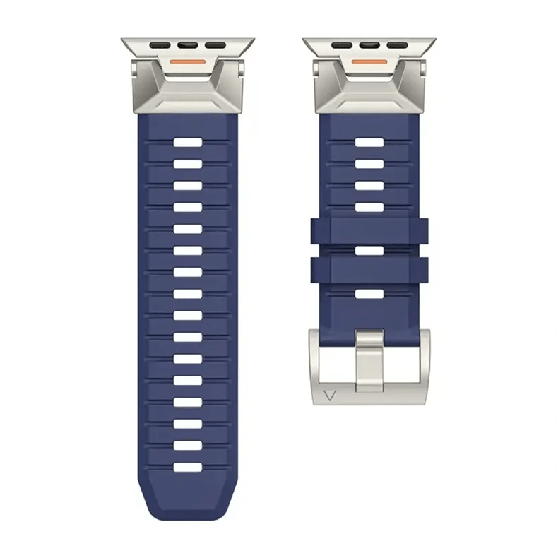 Straps & Bands for 42mm | 44mm | 45mm | Ultra 49mm / Midnight Blue Rugged Military Tactical Silicone Band with Titanium Connectors for Apple Watch