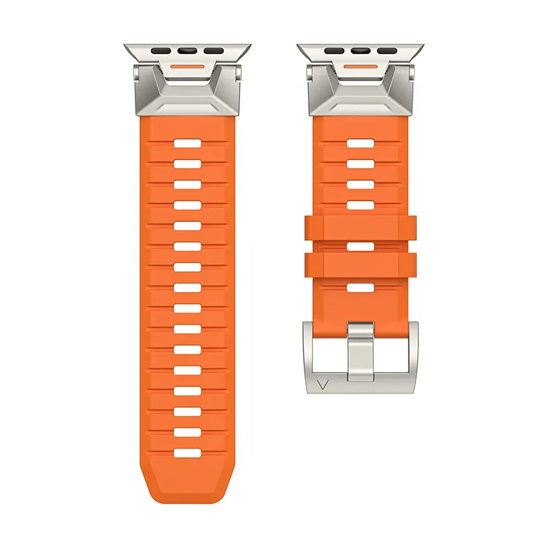 Straps & Bands for 42mm | 44mm | 45mm | Ultra 49mm / Orange Rugged Military Tactical Silicone Band with Titanium Connectors for Apple Watch