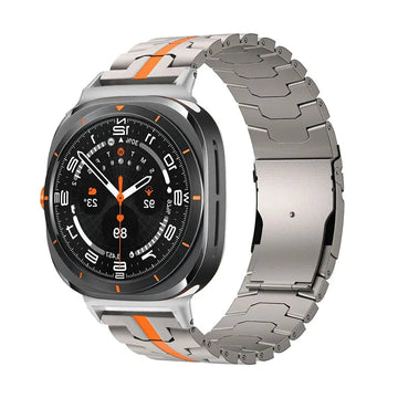 Natural Titanium Orange Satin Brushed Metal Link Bracelet Band for Samsung Watch Ultra 47mm Watch Bands