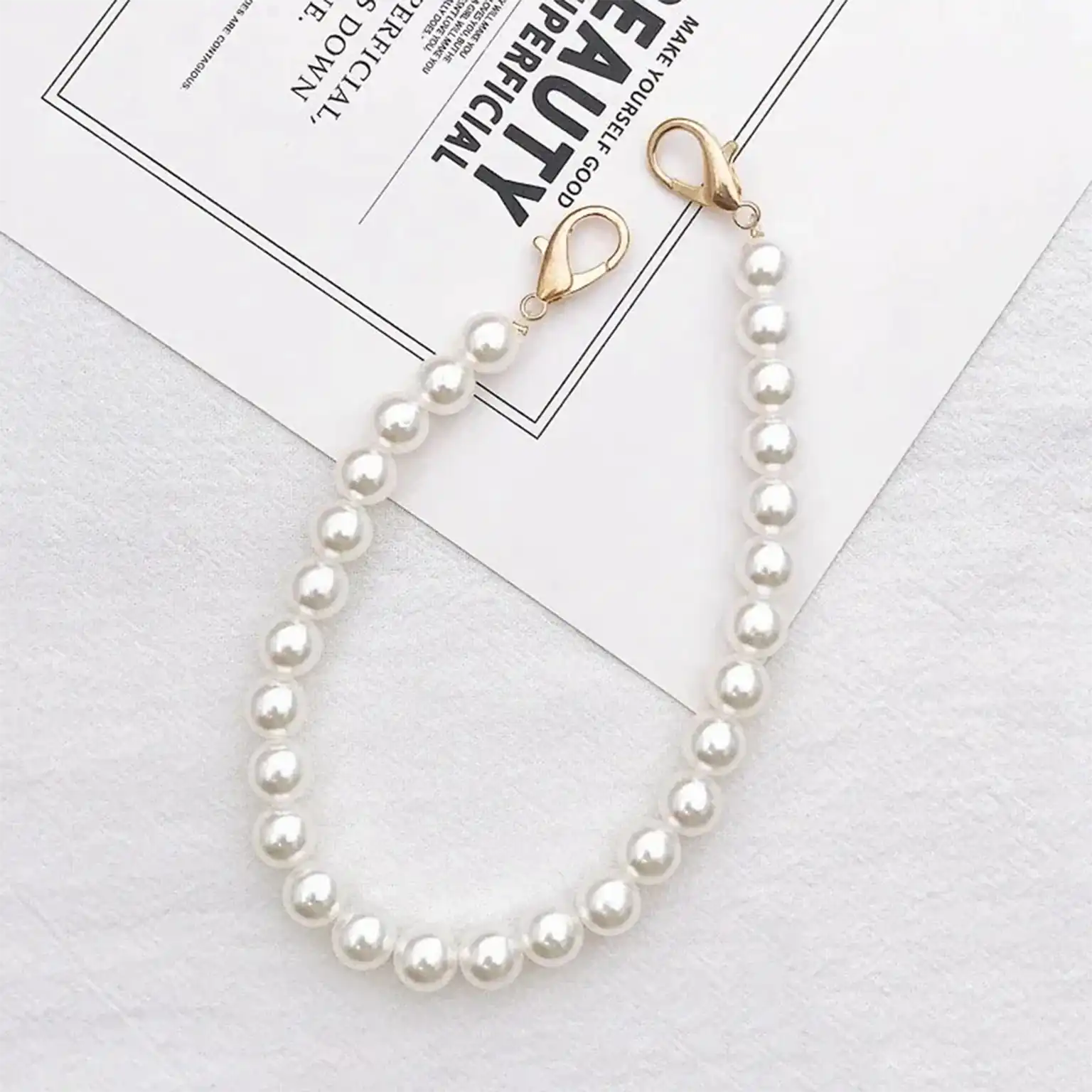 Enhancement Short Wrist Style Pearl Mobile Phone Lanyard