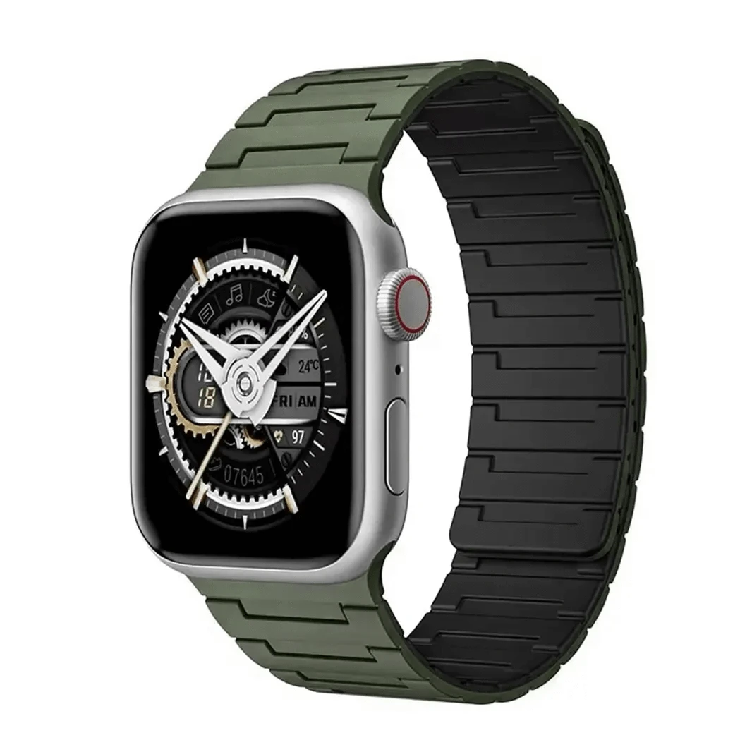 ktusu Generic Watch Bands Silicone Magnetic Watch Strap Band for Apple Watch 42 | 44 | 45 | Ultra 49 | 46mm S10 Army Green Black