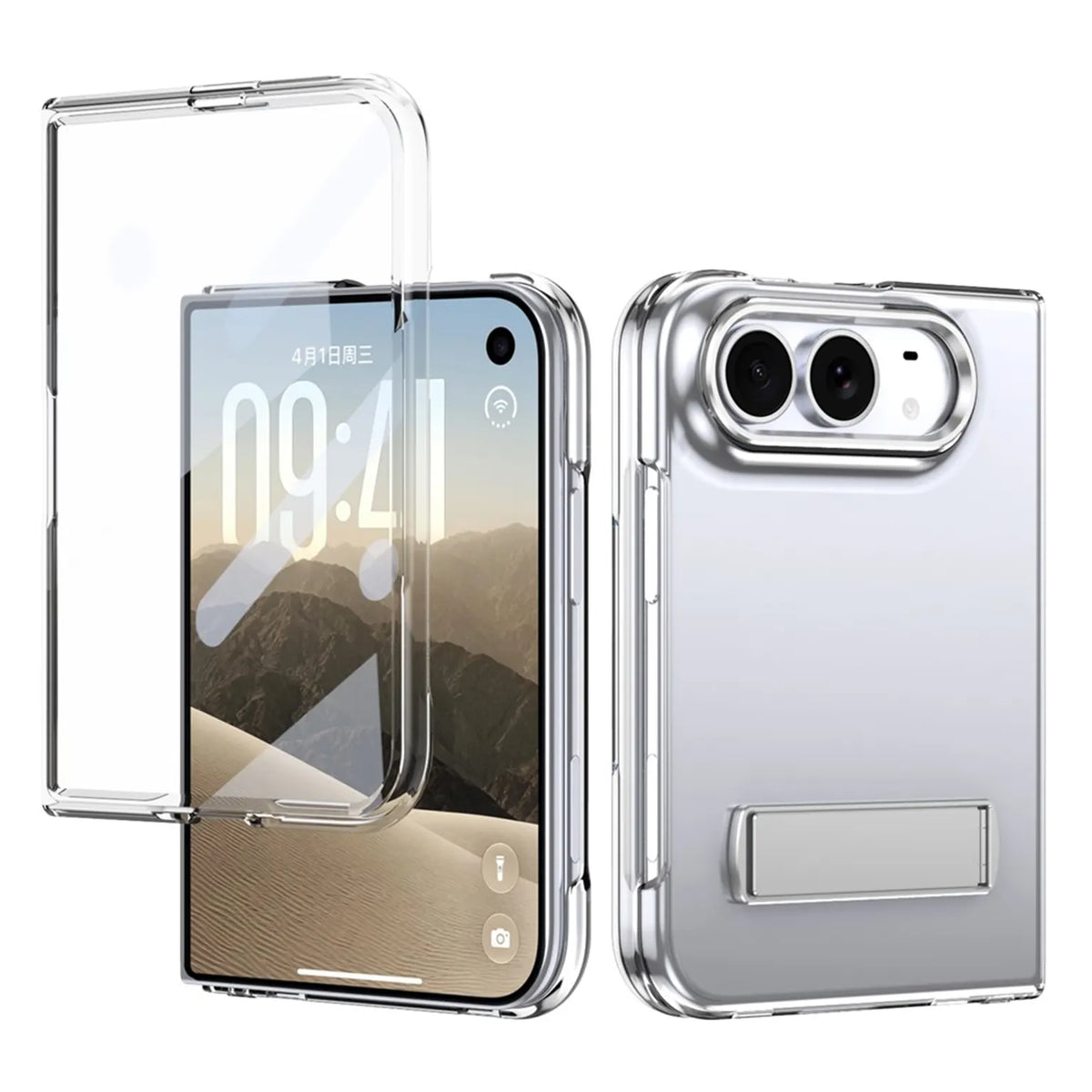 Military Grade Kickstand Transparent Hard Case for iPhone Duo Silver KTSUKDPBD 8943516661223