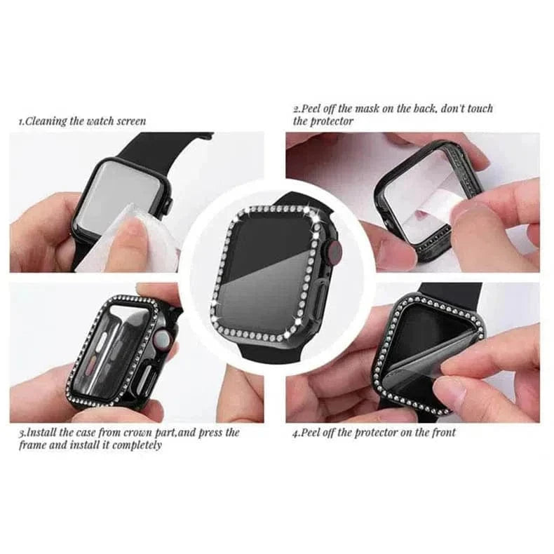 Single Rhinestone Frame Hard Pc Built-In Glass Cover for Apple Watch 40mm