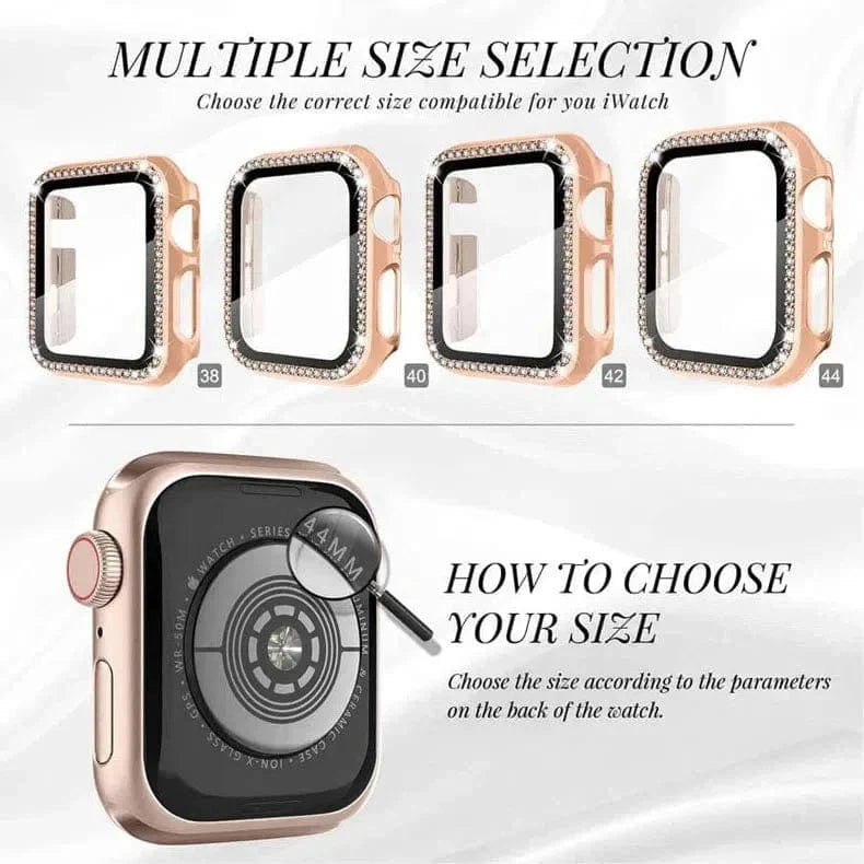 Cases & Covers Single Rhinestone Frame Hard Pc Built-In Glass Cover for Apple Watch 44mm