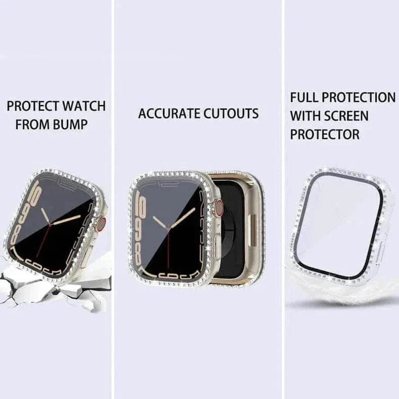 Cases & Covers Single Rhinestone Frame Hard Pc Built-In Glass Cover for Apple Watch 44mm