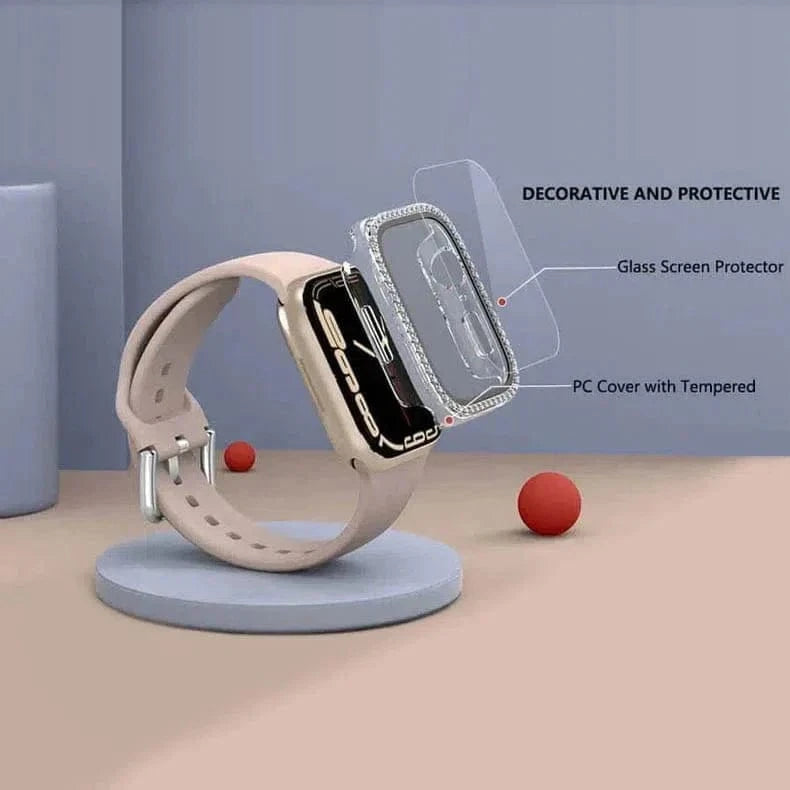 Cases & Covers Single Rhinestone Frame Hard Pc Built-In Glass Cover for Apple Watch 45mm