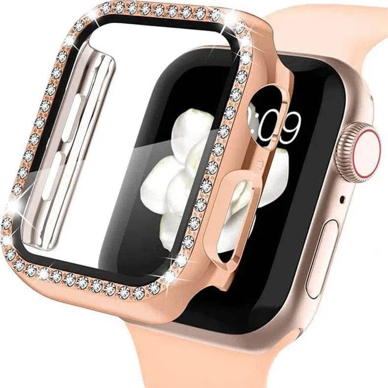 Cases & Covers for 45mm / Bronze Gold Single Rhinestone Frame Built-in Glass Screen Case for Apple Watch