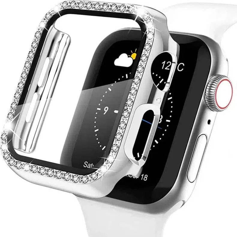 Cases & Covers for 45mm / Silver Single Rhinestone Frame Built-in Glass Screen Case for Apple Watch